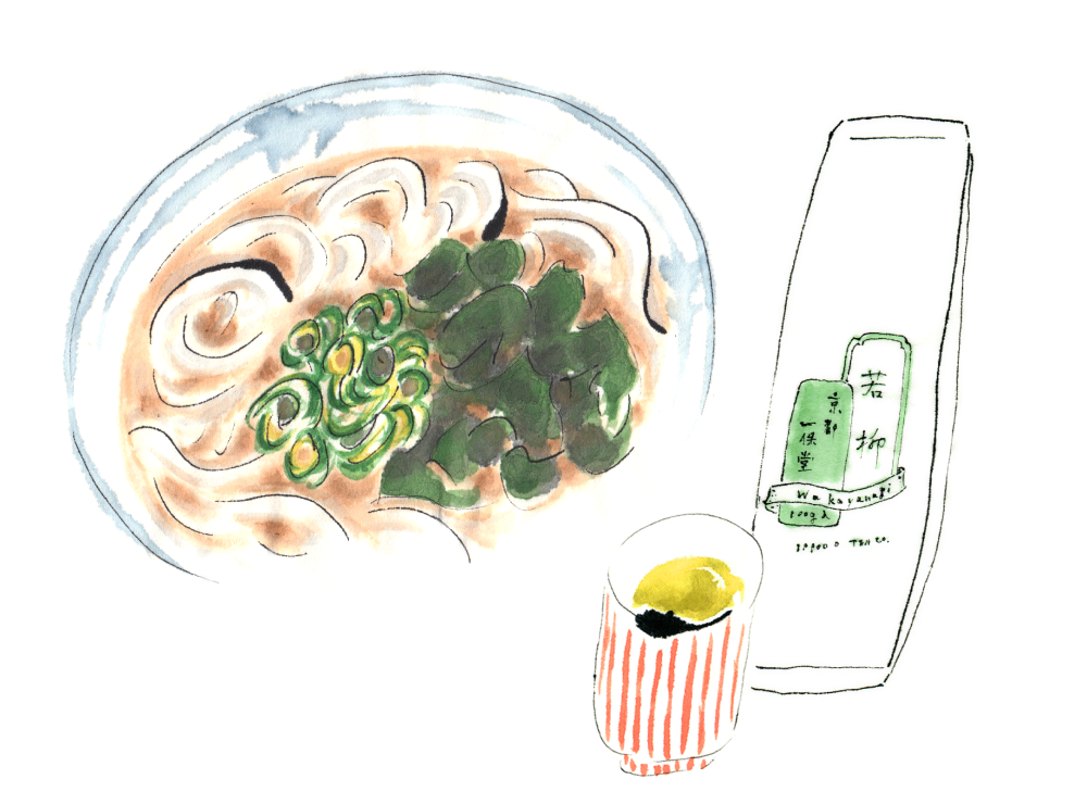 わかめうどんと若柳。