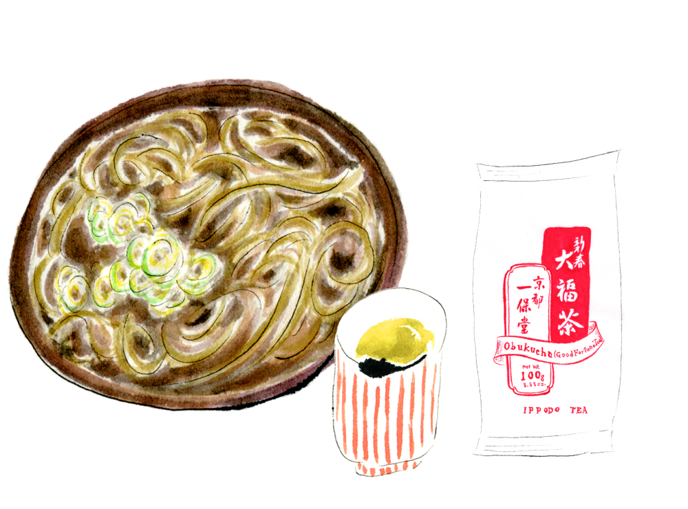 年越しそばと大福茶。