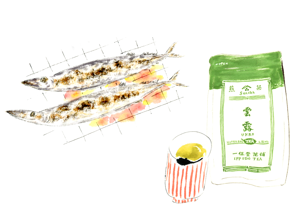 焼き魚と煎茶雲露。