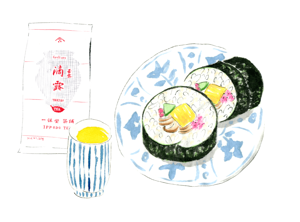 海苔巻きと玉露滴露。
